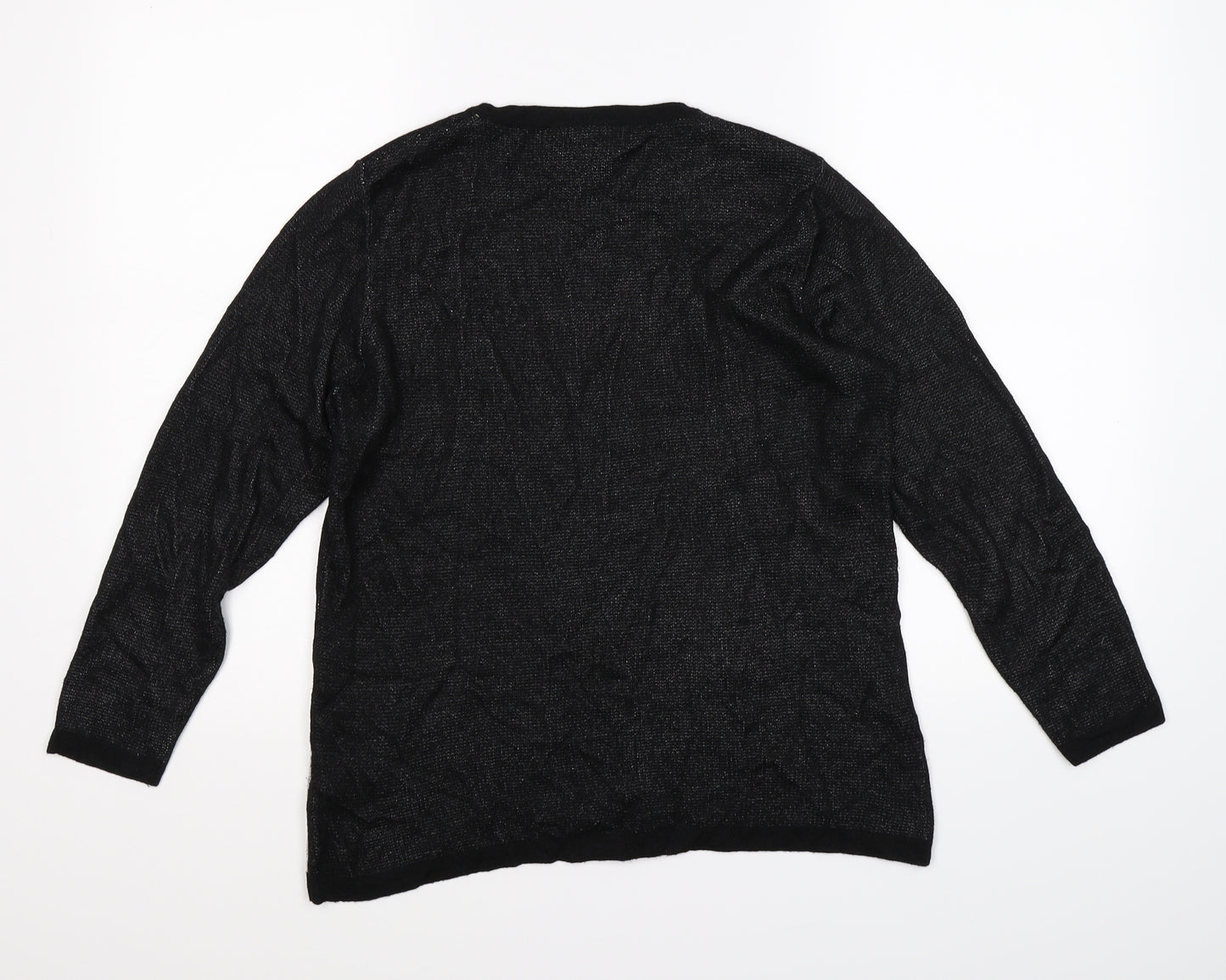 text Womens Black Geometric Knit Pullover Jumper Size L  - grey colourblock