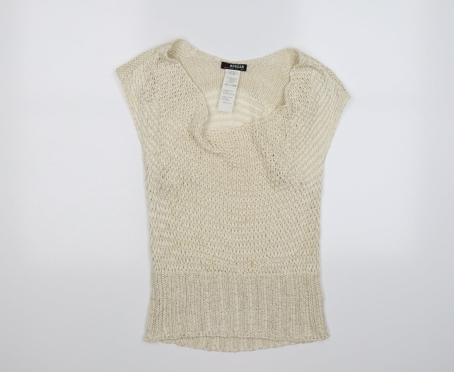 Morgan Womens Ivory  Crochet Basic T-Shirt Size S