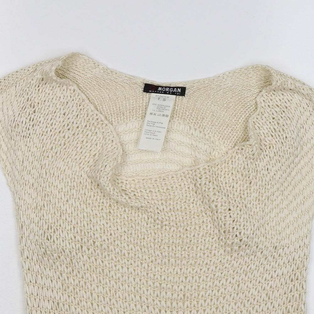 Morgan Womens Ivory  Crochet Basic T-Shirt Size S