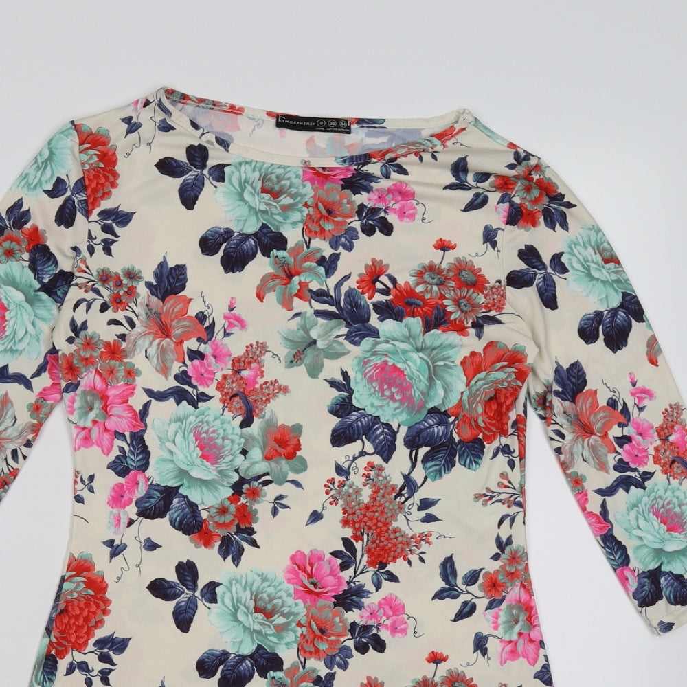 Atmosphere Womens Ivory Floral Satin Bodycon  Size 8