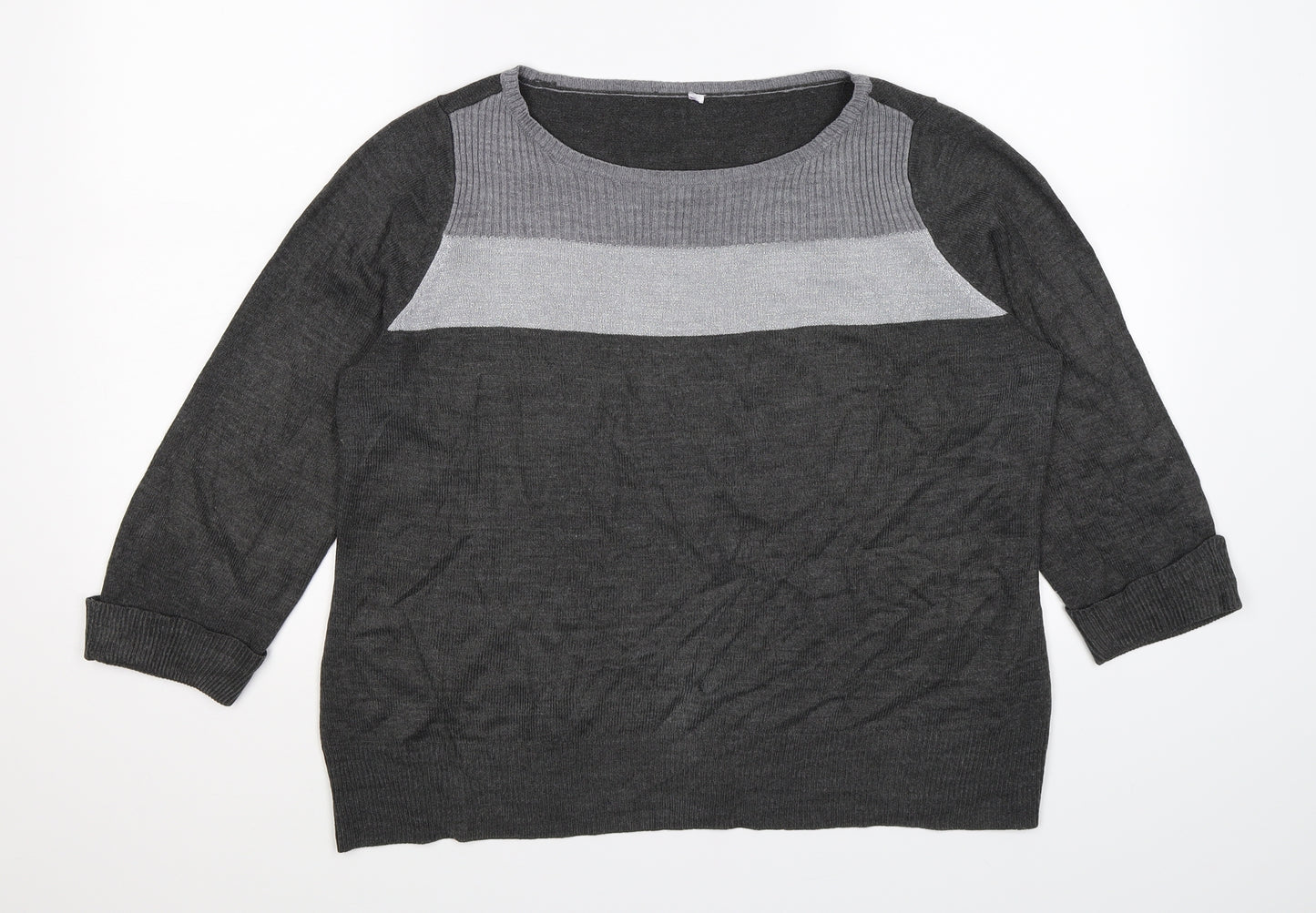 BHS Womens Grey Striped Knit Pullover Jumper Size 14