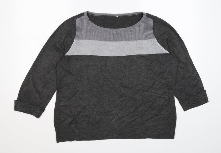 BHS Womens Grey Striped Knit Pullover Jumper Size 14