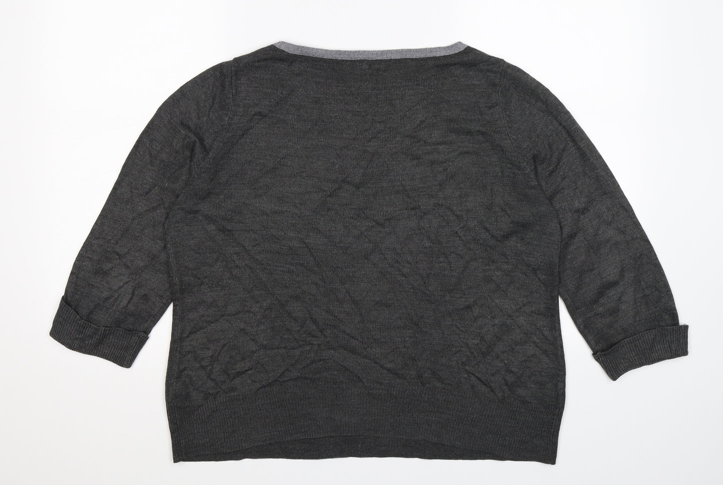 BHS Womens Grey Striped Knit Pullover Jumper Size 14