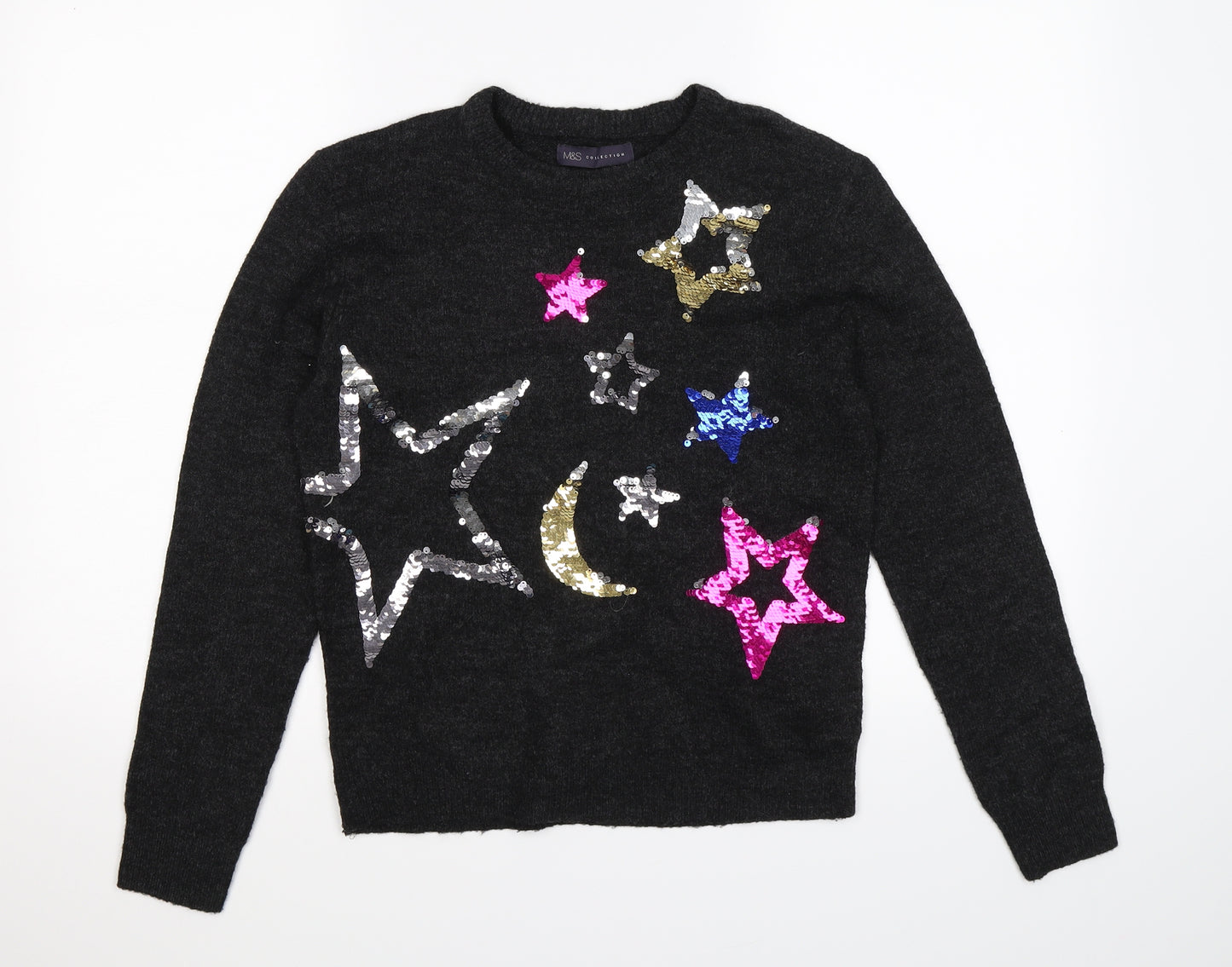 Marks and Spencer Womens Grey  Knit Pullover Jumper Size S  - stars sequins