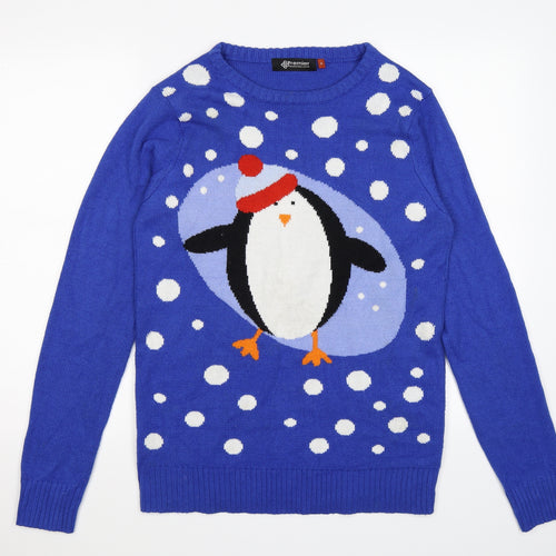 Premier Mens Blue Polka Dot Knit Pullover Jumper Size M  - penguin