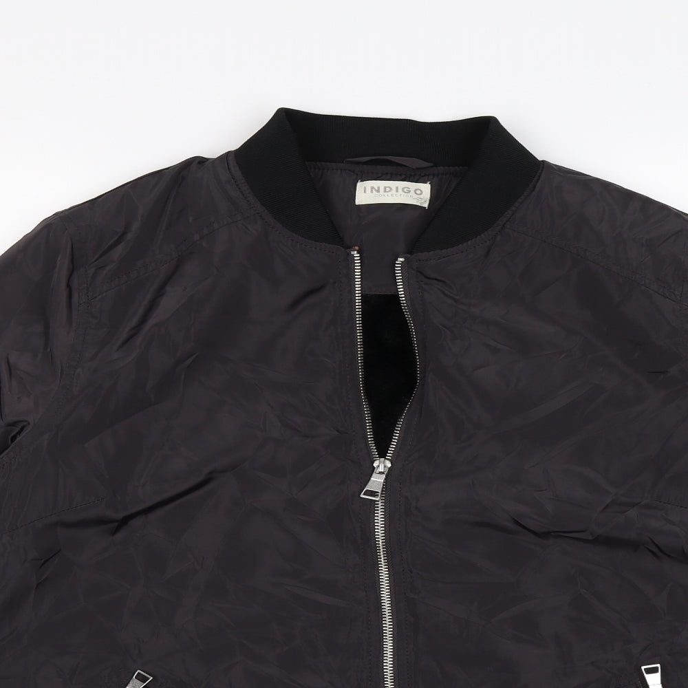 Indigo Womens Black   Bomber Jacket Jacket Size 14  - faux fur lined