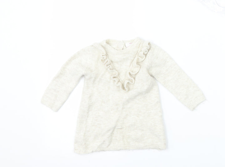 F&F Girls Beige  Knit Pullover Jumper Size 3-6 Months