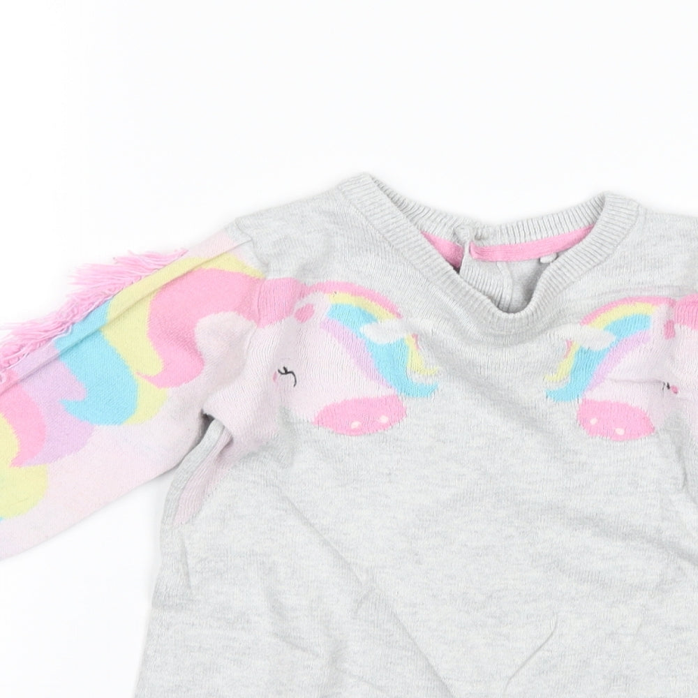 TU Girls Grey   Jumper Dress  Size 12-18 Months  - Unicorn