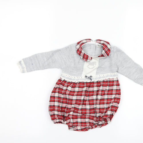 A&J Girls Grey Check Knit Romper One-Piece Size 9-12 Months
