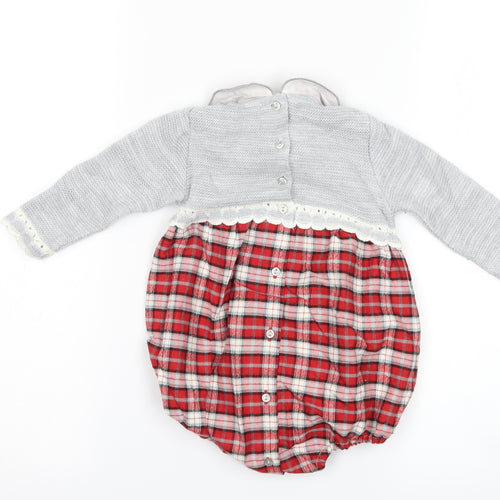 A&J Girls Grey Check Knit Romper One-Piece Size 9-12 Months