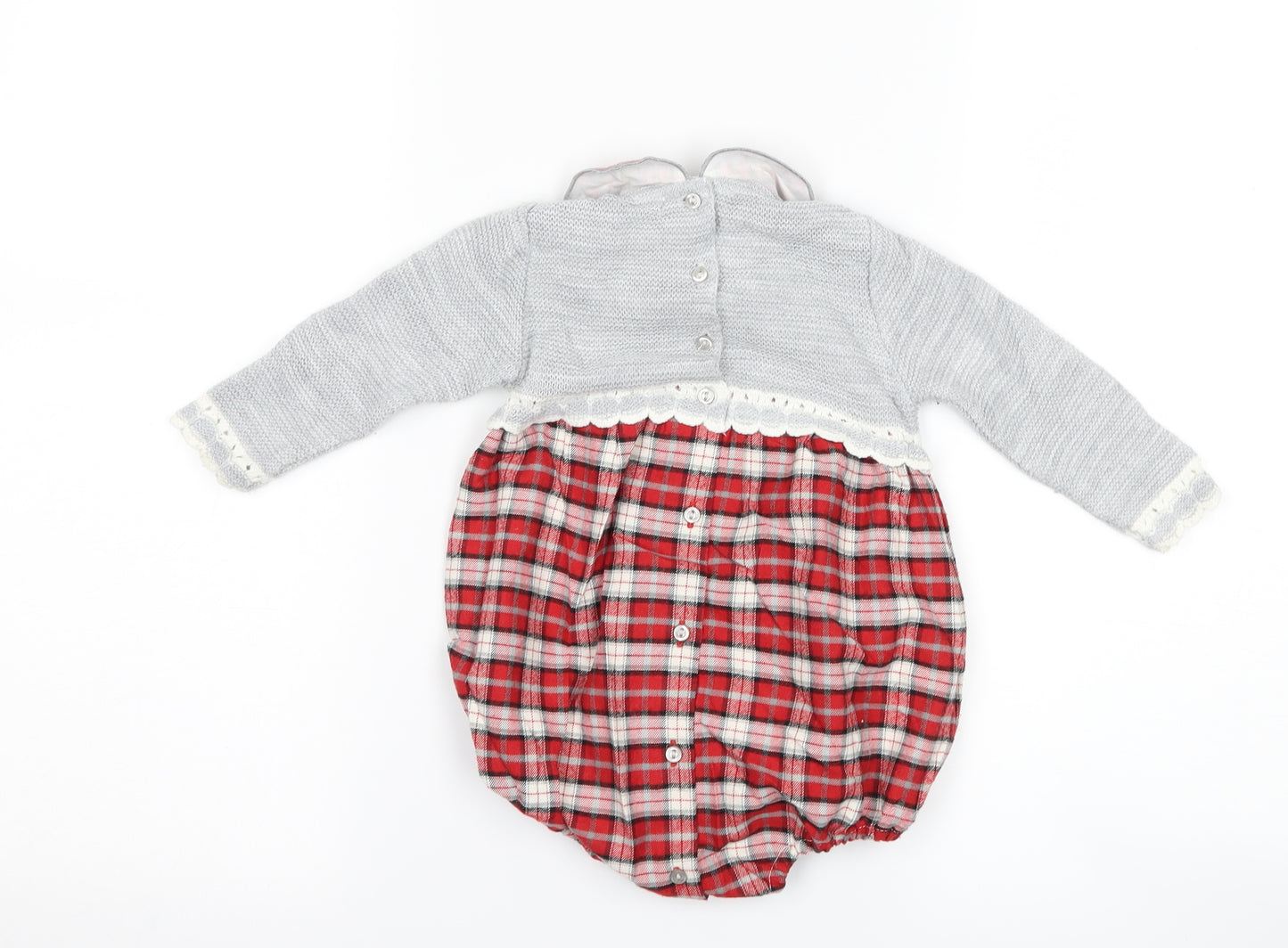 A&J Girls Grey Check Knit Romper One-Piece Size 9-12 Months