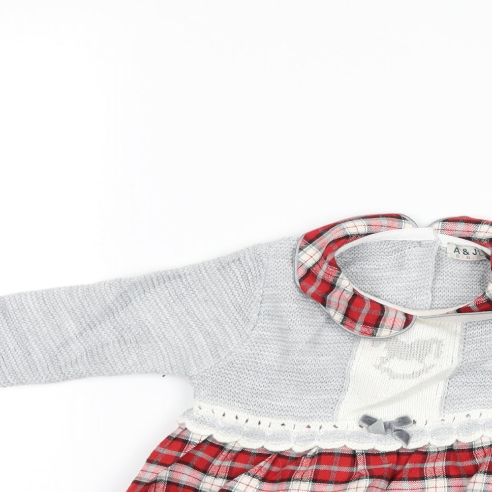 A&J Girls Grey Check Knit Romper One-Piece Size 9-12 Months