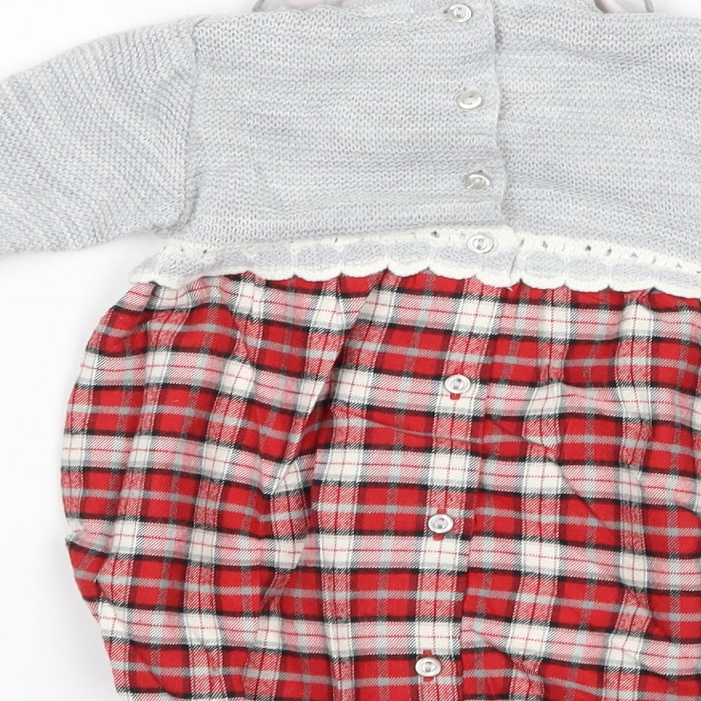 A&J Girls Grey Check Knit Romper One-Piece Size 9-12 Months