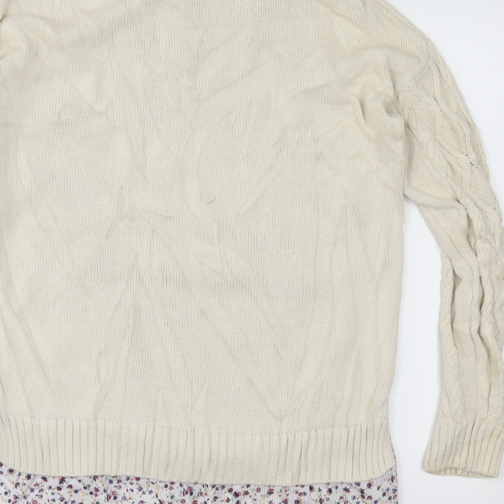 NEXT Womens Beige Floral Knit Pullover Jumper Size 14