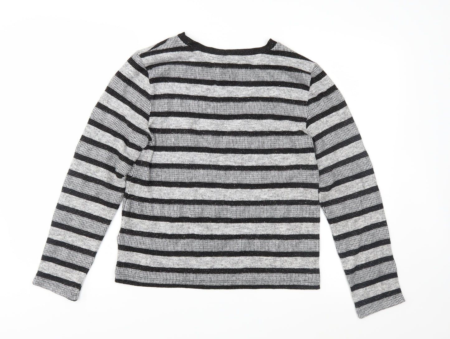 Marks and Spencer Womens Grey Striped Knit Pullover Jumper Size 14
