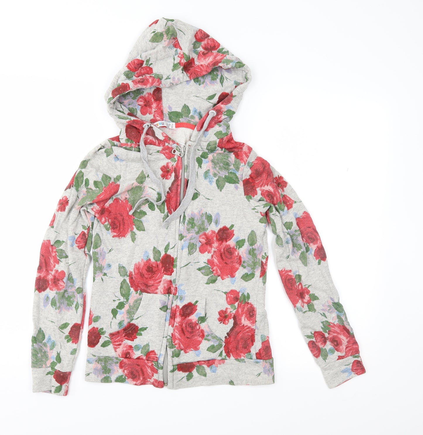 Denim & Co. Womens Grey Floral  Full Zip Hoodie Size 10