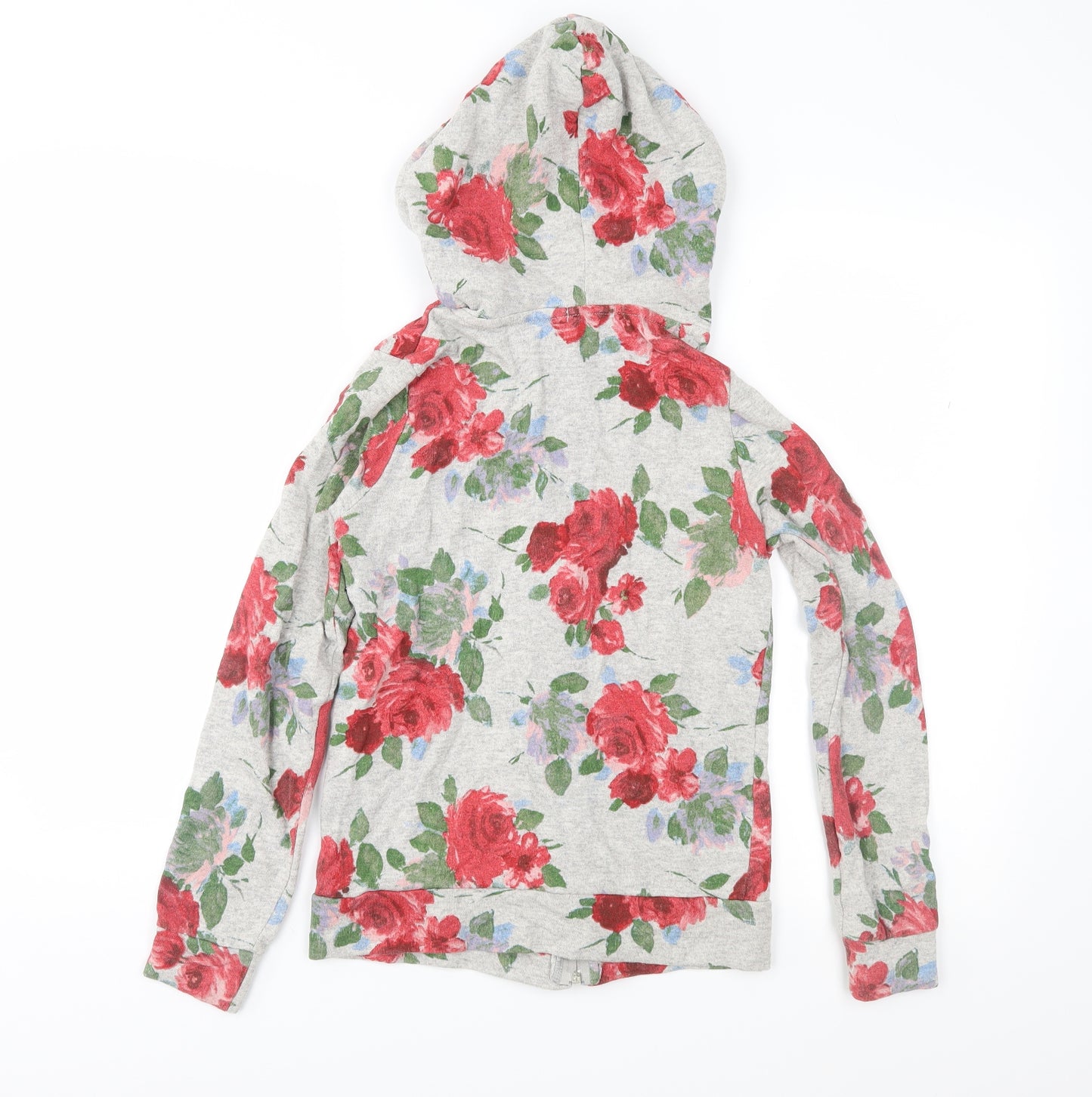 Denim & Co. Womens Grey Floral  Full Zip Hoodie Size 10