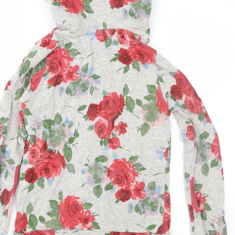 Denim & Co. Womens Grey Floral  Full Zip Hoodie Size 10
