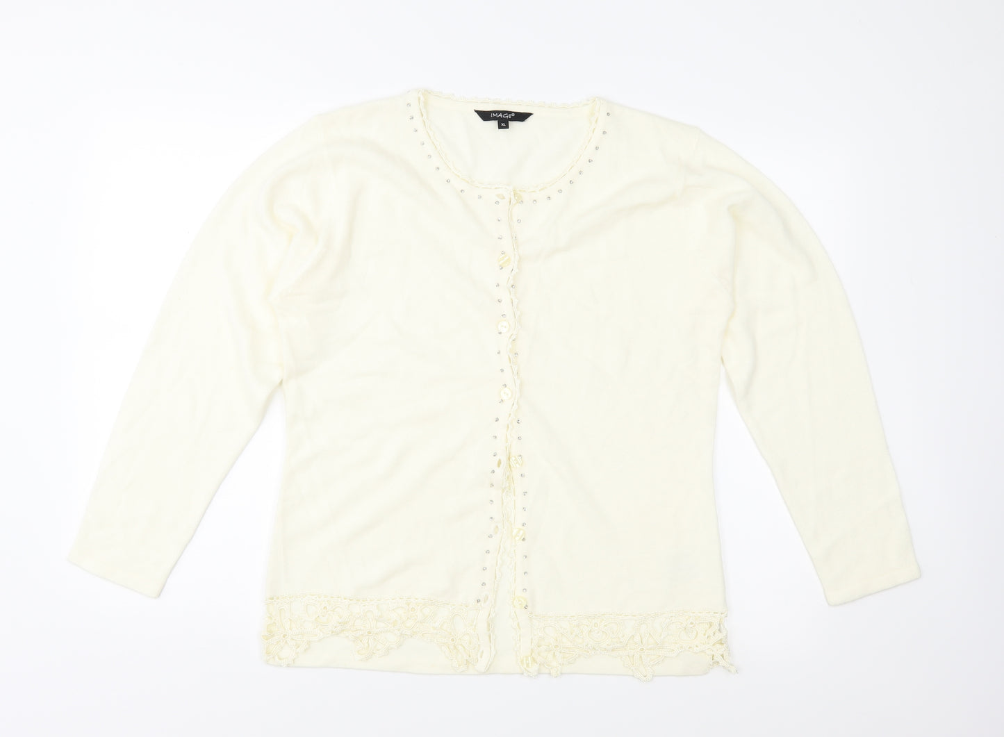 Image Womens Ivory  Knit Cardigan Jumper Size XL