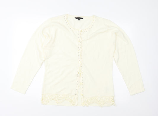 Front view of Image women’s ivory knit cardigan jumper, size XL