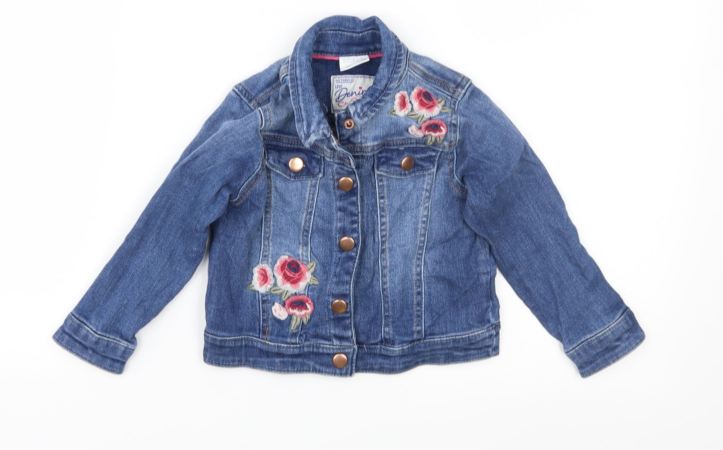 F&F Girls Black Floral Denim Jacket  Size 2-3 Years