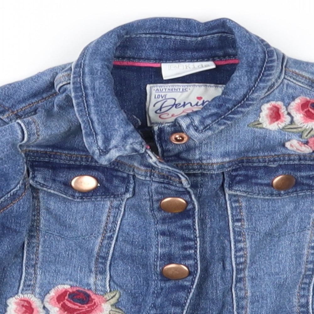 F&F Girls Black Floral Denim Jacket  Size 2-3 Years