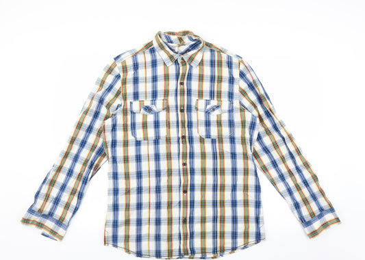 Front view of Cherokee men’s multicoloured check button-up, size S