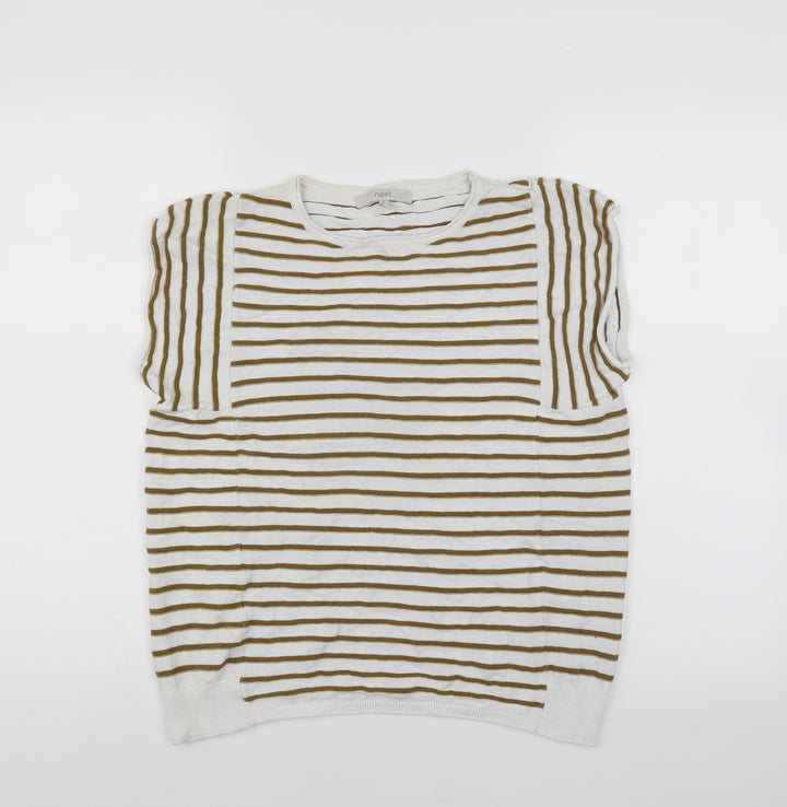 NEXT Womens White Striped Pullover Jumper Size 14