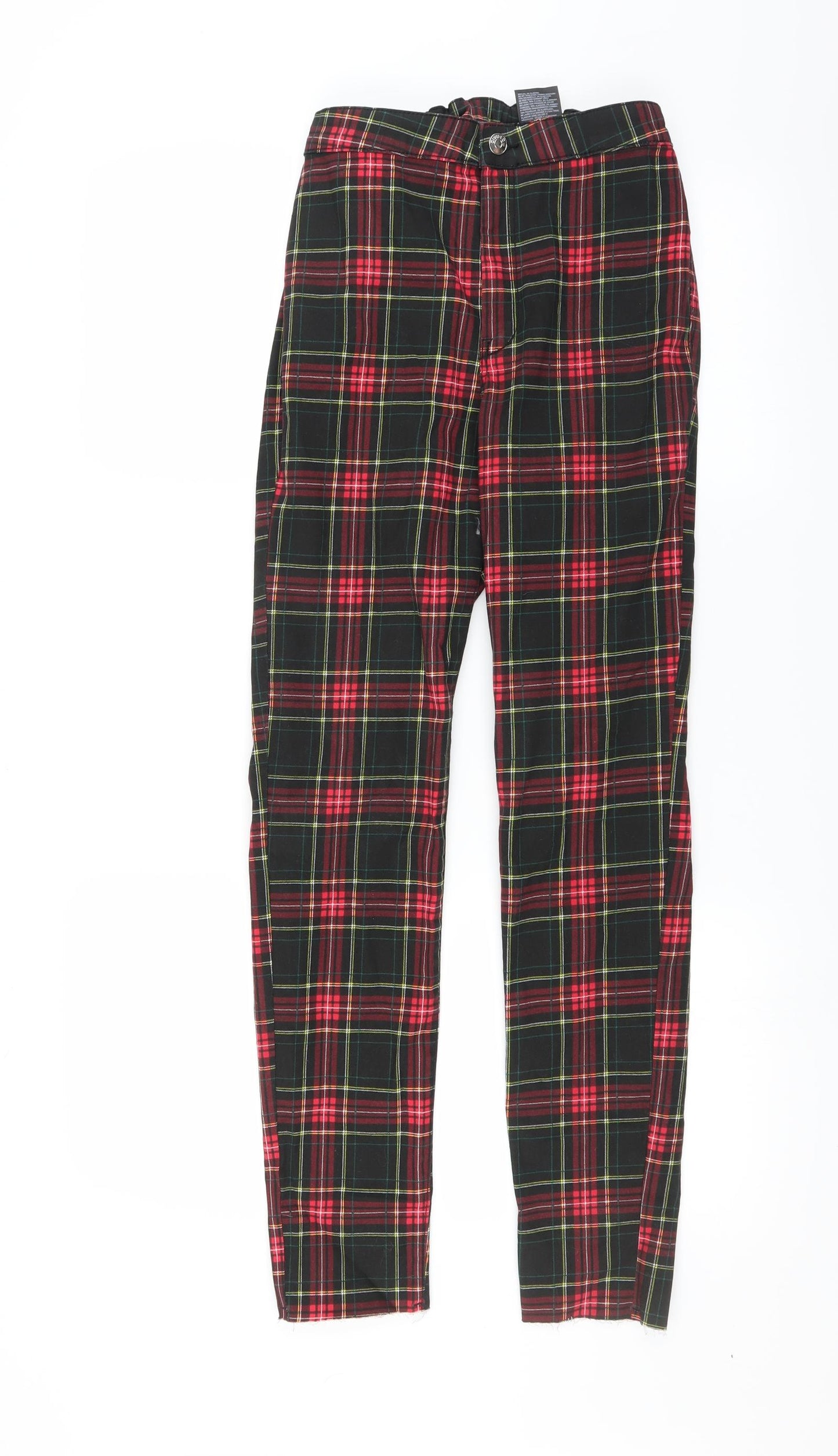 Divided by H&M Womens Black Plaid Denim Straight Jeans Size 12 L28 in - Distressed hem