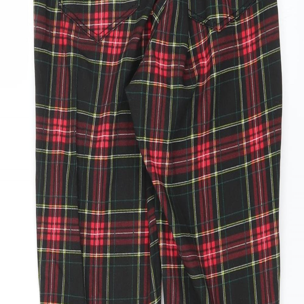 Divided by H&M Womens Black Plaid Denim Straight Jeans Size 12 L28 in - Distressed hem
