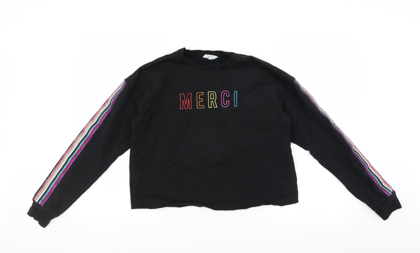 Primark Girls Black   Pullover Sweatshirt Size 14-15 Years  - cropped merci