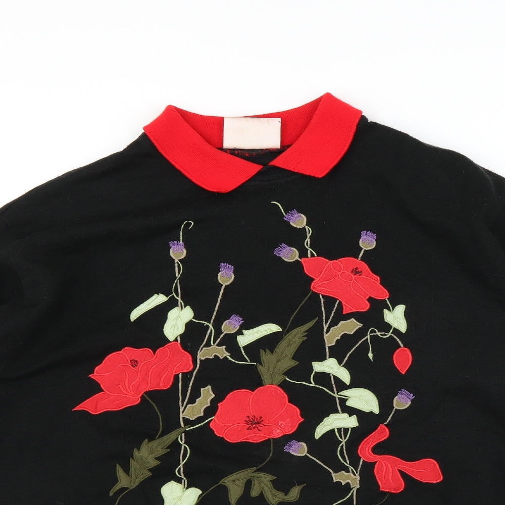 the onion skins Womens Black   Pullover Jumper Size M  - Floral embroidery