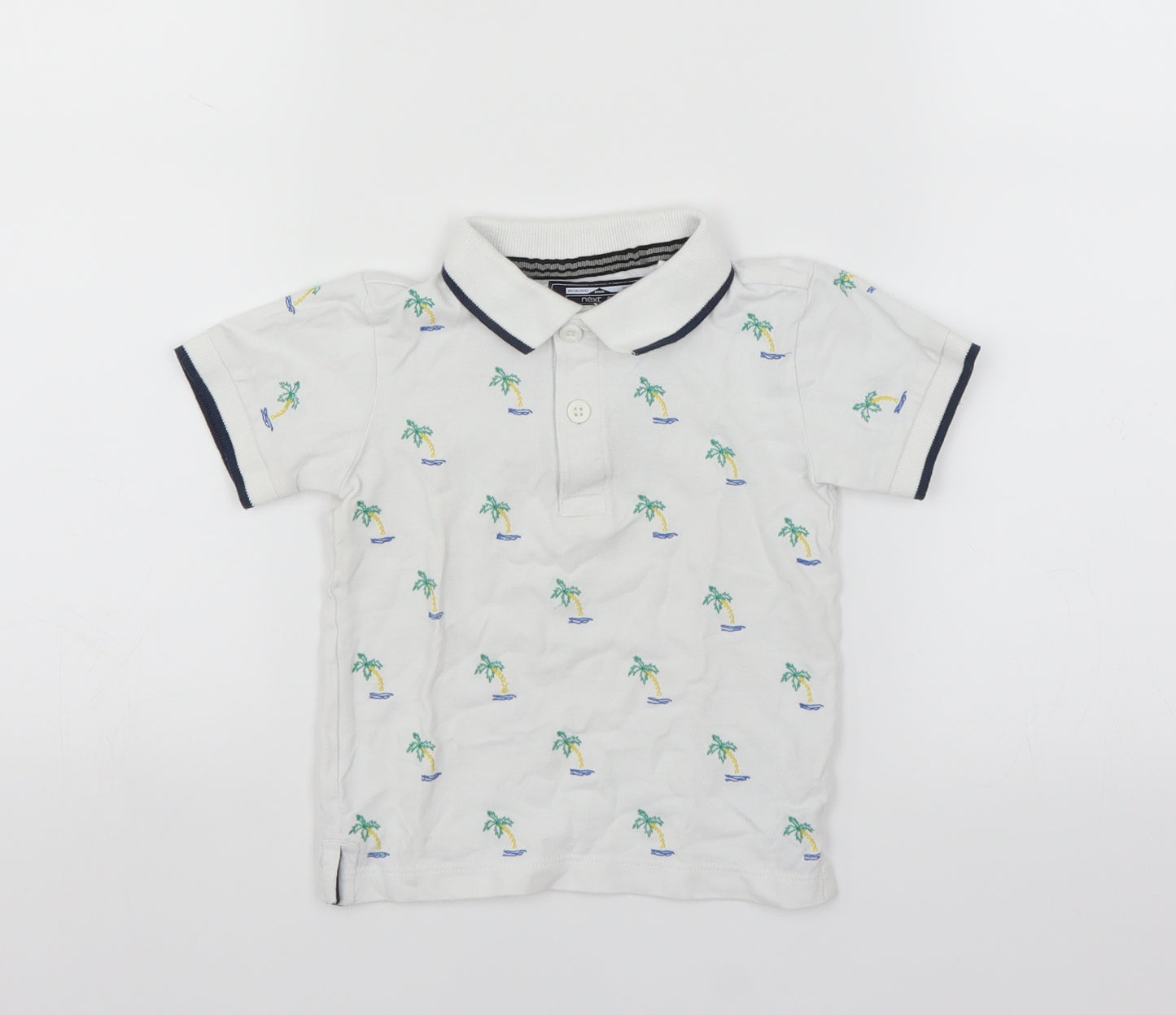 NEXT Boys White   Basic Polo Size 12-18 Months  - Palm Trees