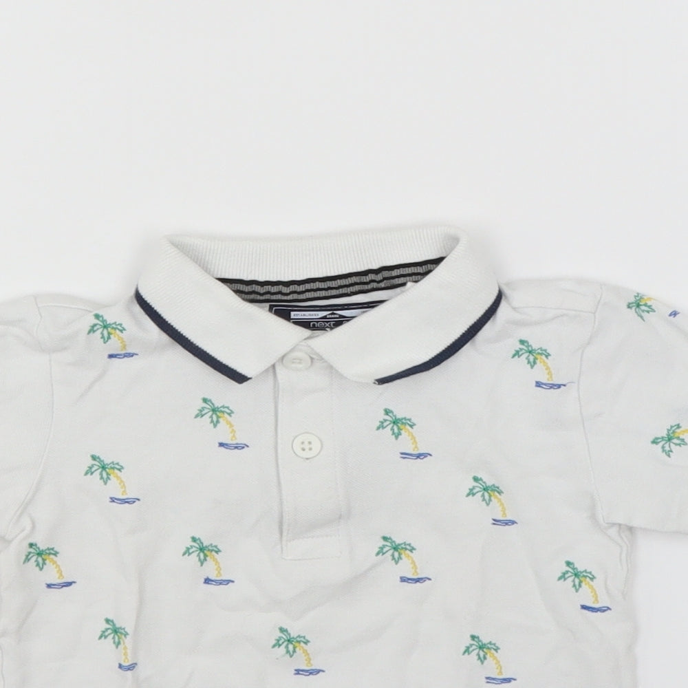 NEXT Boys White   Basic Polo Size 12-18 Months  - Palm Trees