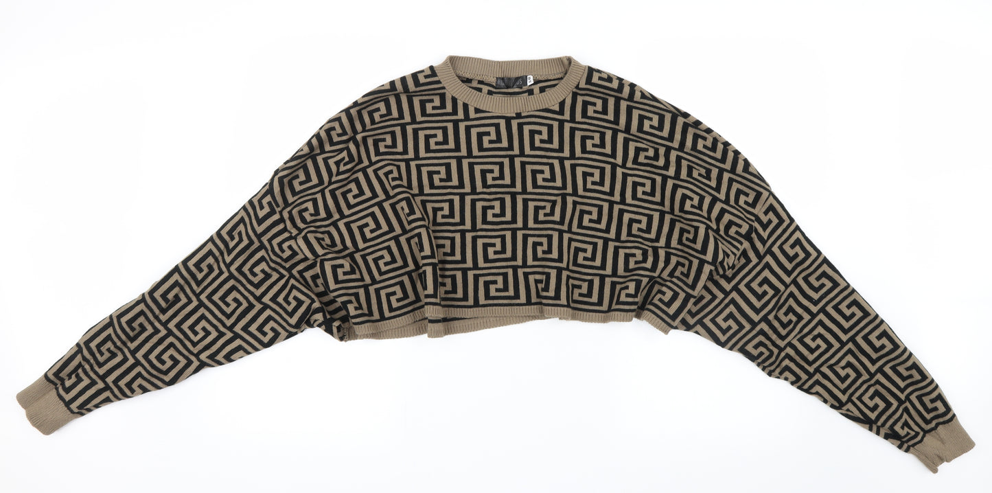 Rebellious Womens Brown Geometric Knit Pullover Jumper Size S  - Cropped
