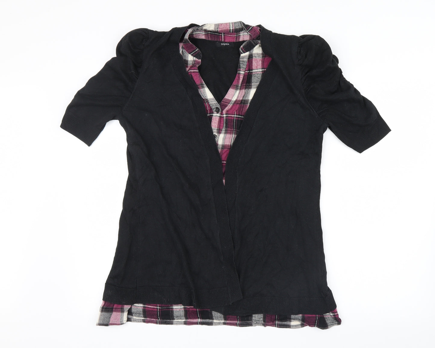Papaya Womens Black Geometric Knit Cardigan Jumper Size 16  - Top and cardigan in one