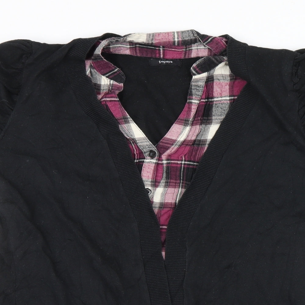 Papaya Womens Black Geometric Knit Cardigan Jumper Size 16  - Top and cardigan in one
