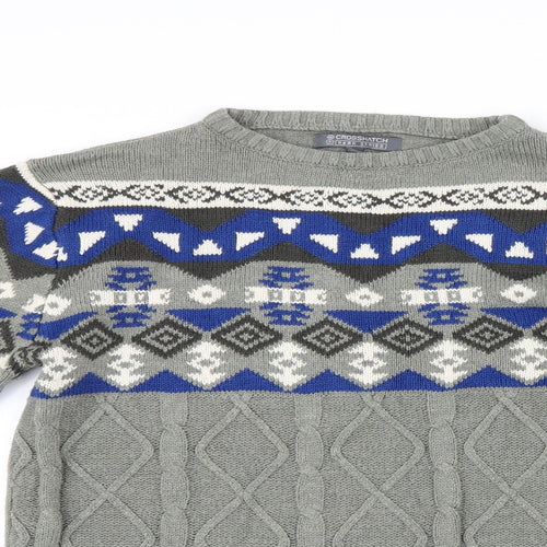 Crosshatch Mens Grey Geometric Knit Pullover Jumper Size S