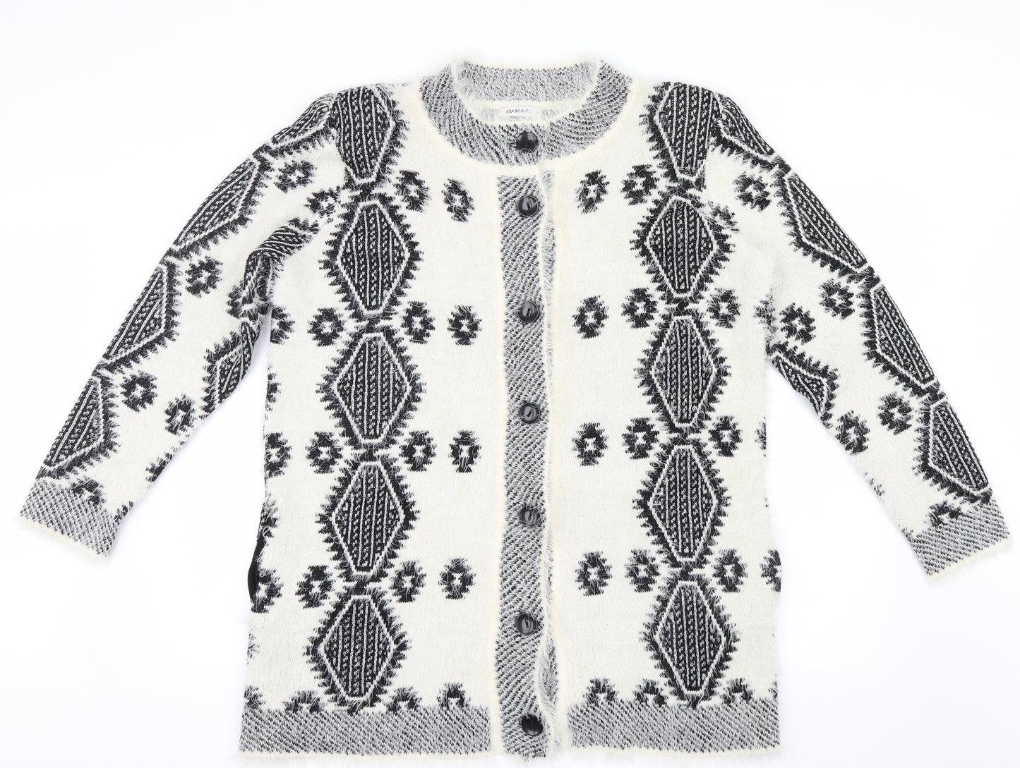 Damart Womens White Geometric Knit Cardigan Jumper Size 18
