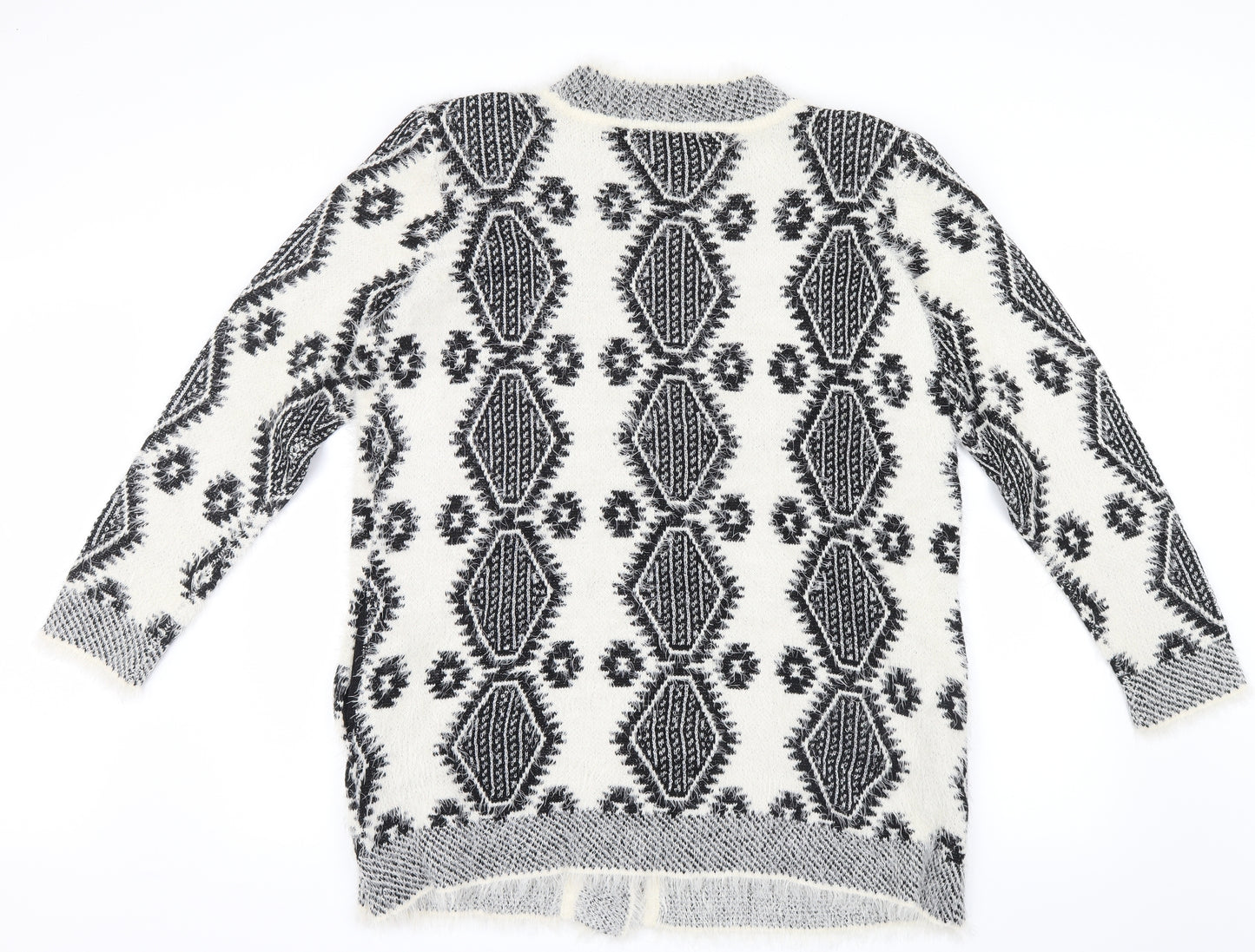 Damart Womens White Geometric Knit Cardigan Jumper Size 18
