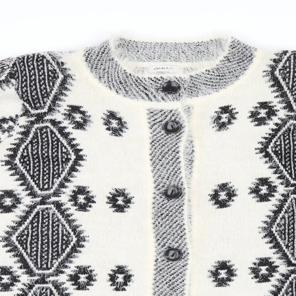 Damart Womens White Geometric Knit Cardigan Jumper Size 18
