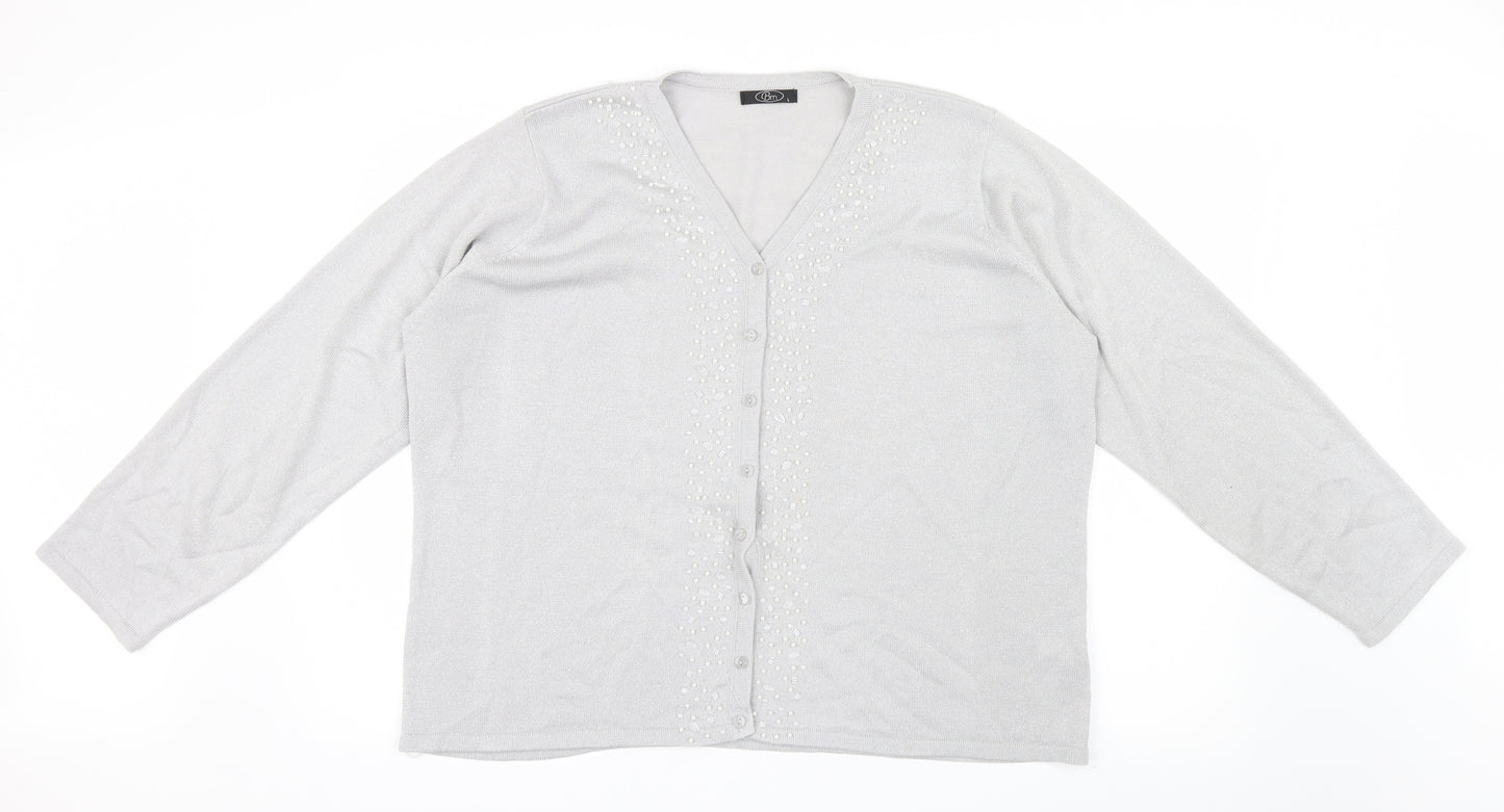 Bm  Womens Silver  Knit Cardigan Jumper Size L