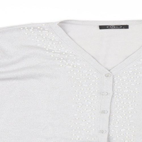 Bm  Womens Silver  Knit Cardigan Jumper Size L