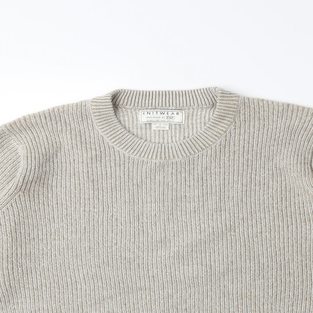 F&F Mens Beige  Knit Pullover Jumper Size L