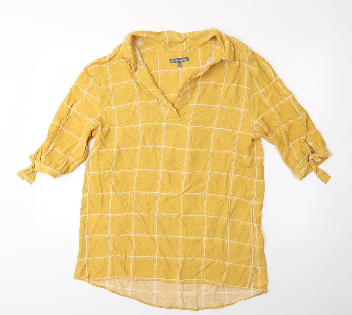 Laura Ashley Womens Yellow Check  Basic Blouse Size 12