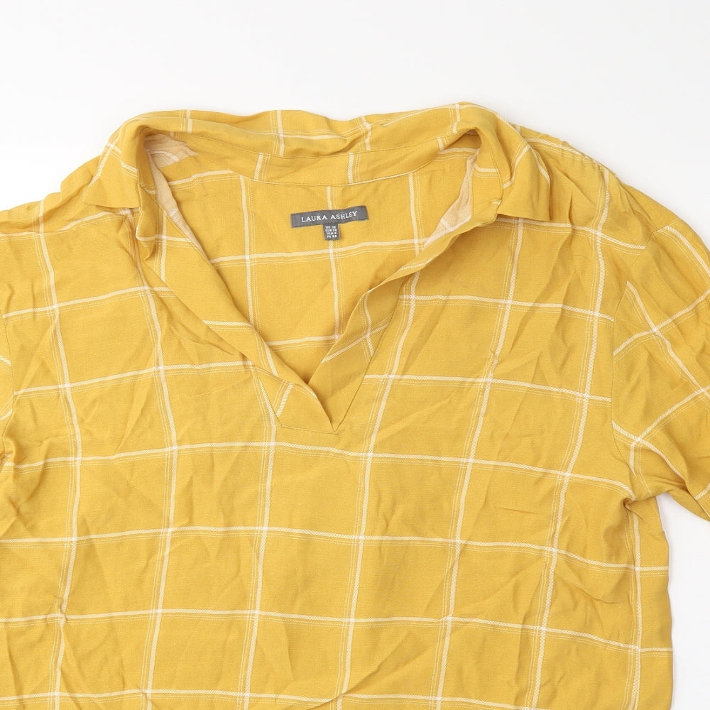 Laura Ashley Womens Yellow Check  Basic Blouse Size 12
