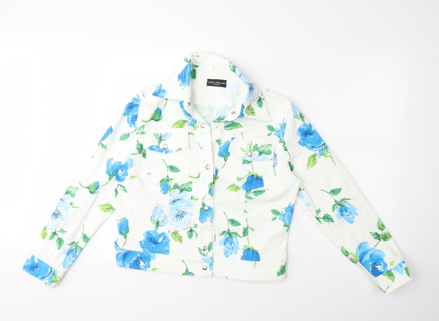 James Lakeland Womens White Floral Denim Jacket  Size 18
