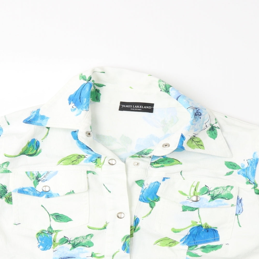 James Lakeland Womens White Floral Denim Jacket  Size 18