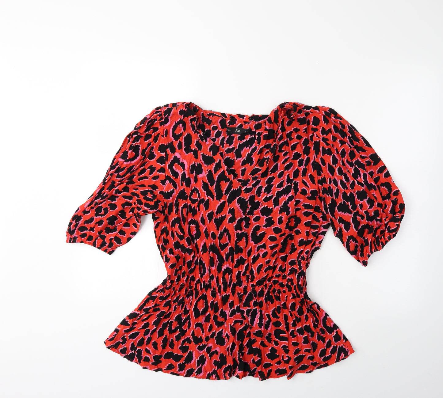F&F Womens Red Animal Print  Basic Blouse Size 14