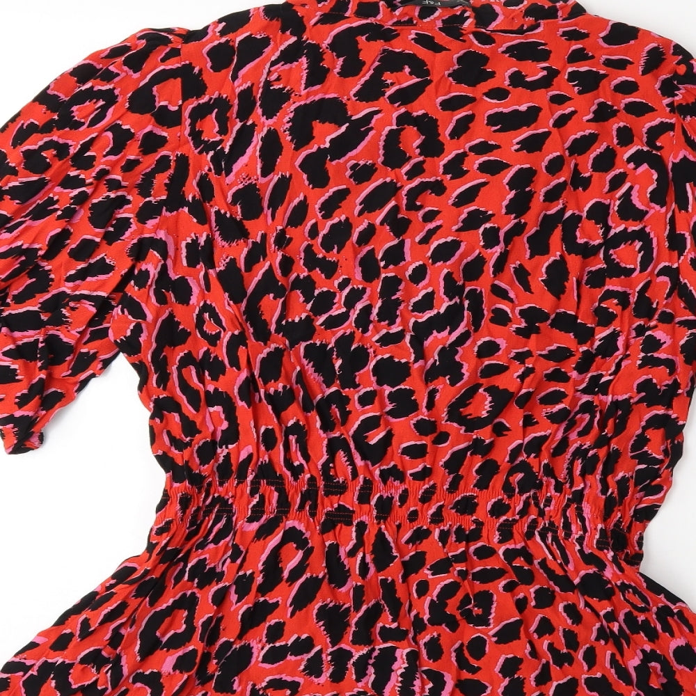 F&F Womens Red Animal Print  Basic Blouse Size 14